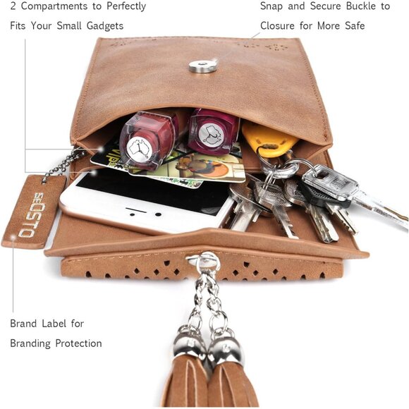 Elegant Small Crossbody Bag with Tassel - Ideal for Phones Up to 6.5 Inches - Picture 7 of 8